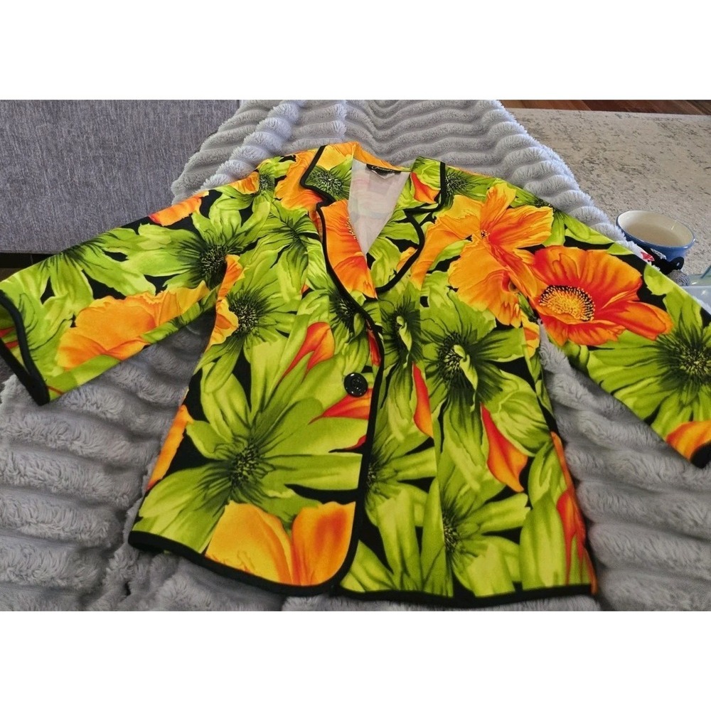 Vintage NueVa Abstract Flower Button Jacket/Blazer Vibrant Made In Canada EUC!!